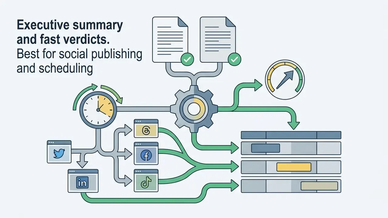 Central gear mechanism connecting documents and social media icons to a content scheduling calendar
