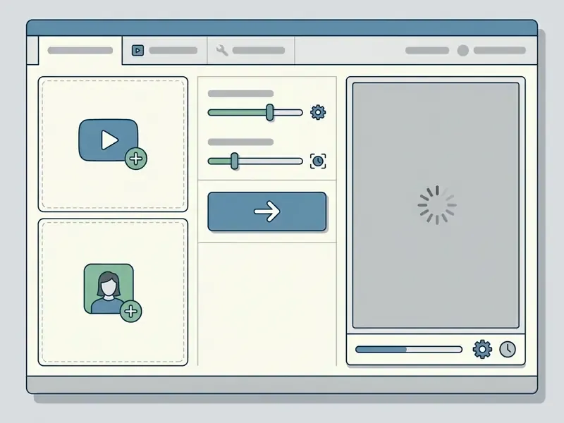 Interface showing upload zones for a video and target face with a generate button and result preview panel