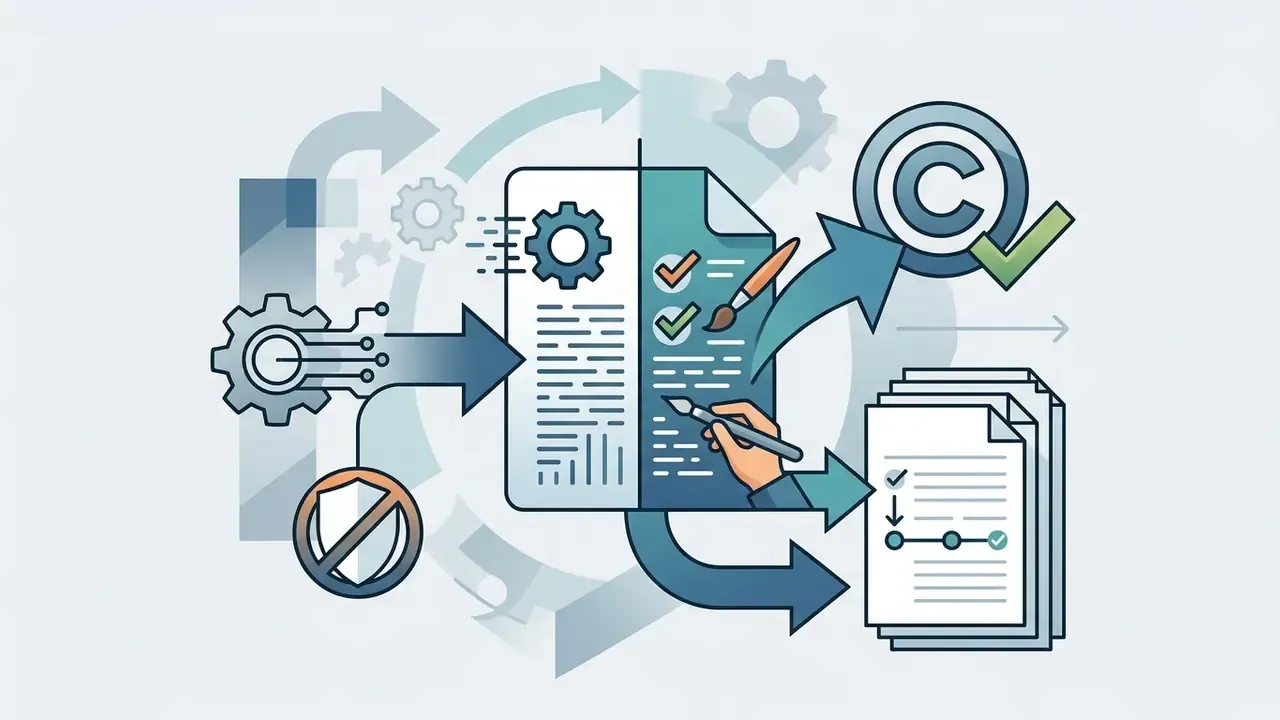 Hand editing a document with a brush and pen to earn a copyright symbol and verified status