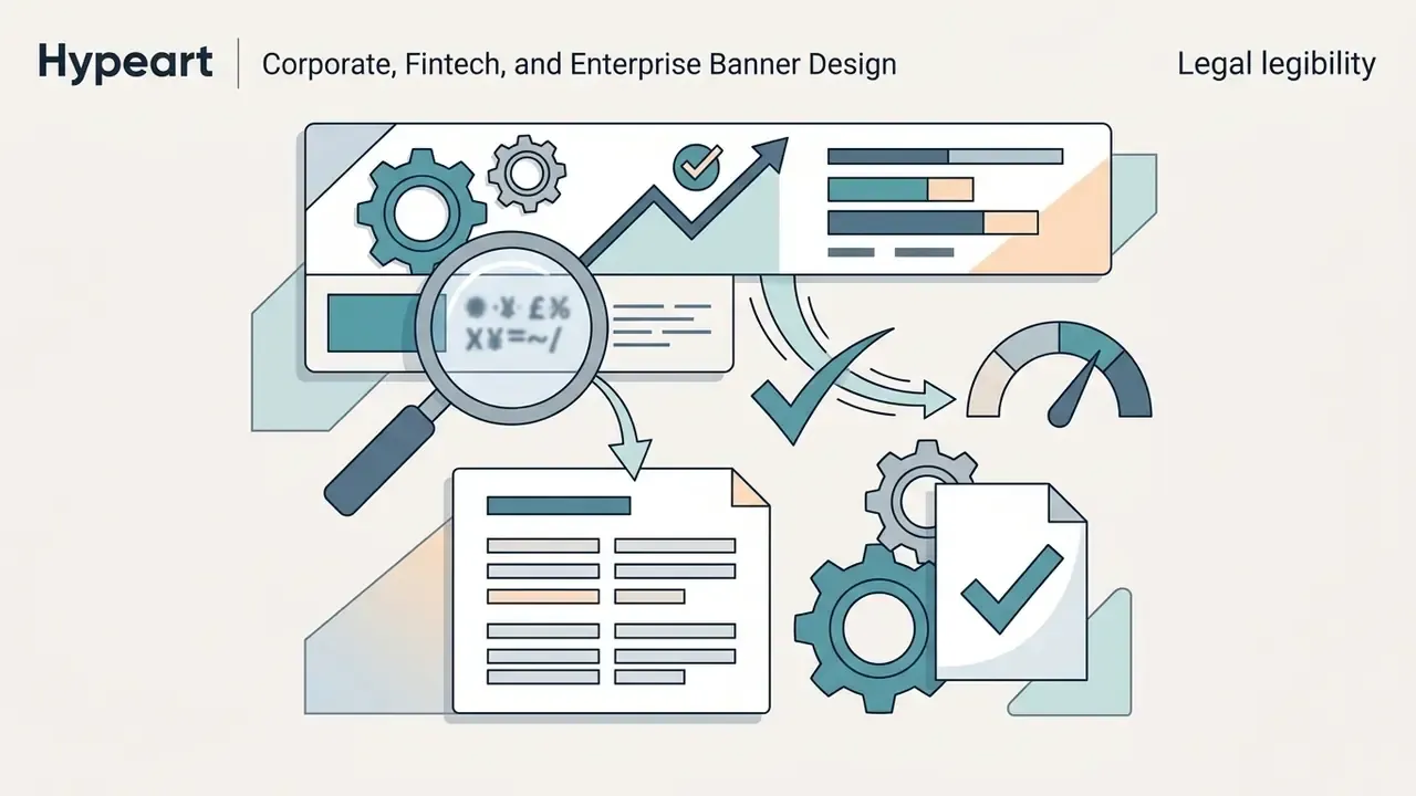Magnifying glass over financial symbols with charts, gears, and checklist icons for business design