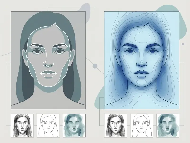 Comparison of facial feature boundaries and depth mapping during the turn photo into sketch process