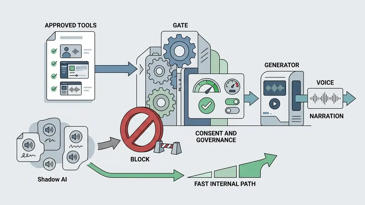 Approved tools passing through a governance gate to a generator while unauthorized tools are blocked