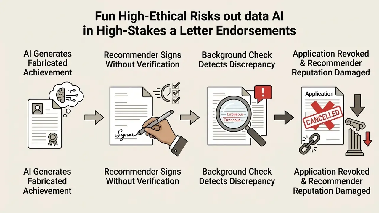 Four stage process showing AI fabrication leading to unverified signatures, background checks, and revocation