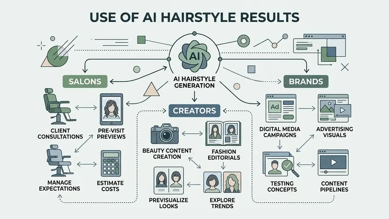 Diagram showing how salons, creators, and brands integrate generative technology into their workflows