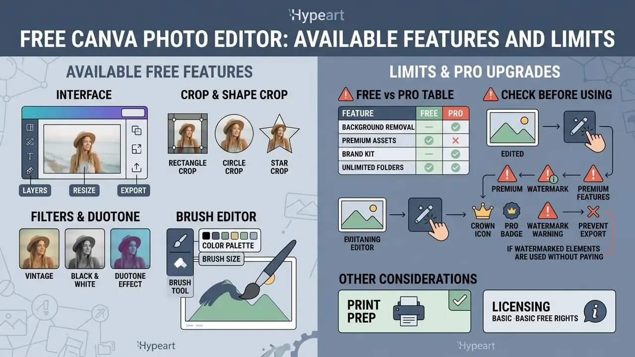 Infographic comparing free tool capabilities against pro subscription limits and warning icons