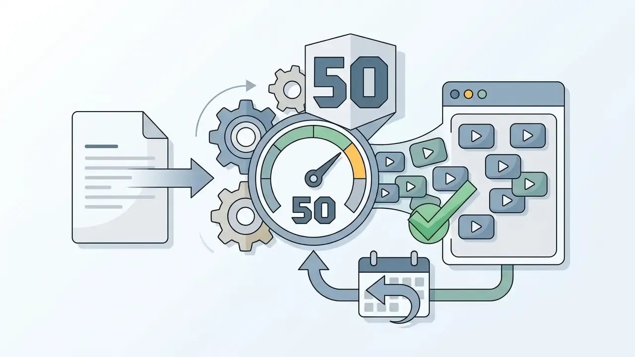 Document input feeding into a gauge and gears that output video clips on a monthly cycle