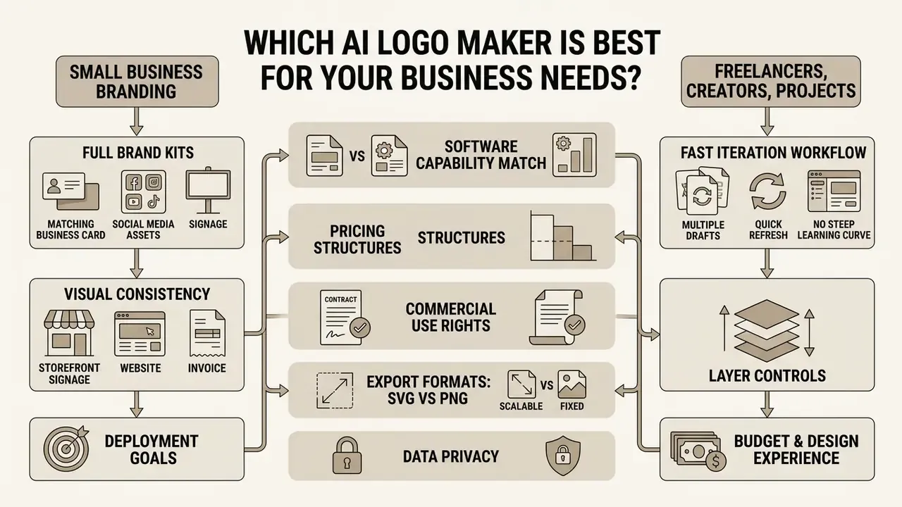 Infographic comparing branding requirements for small businesses versus freelancers and creators