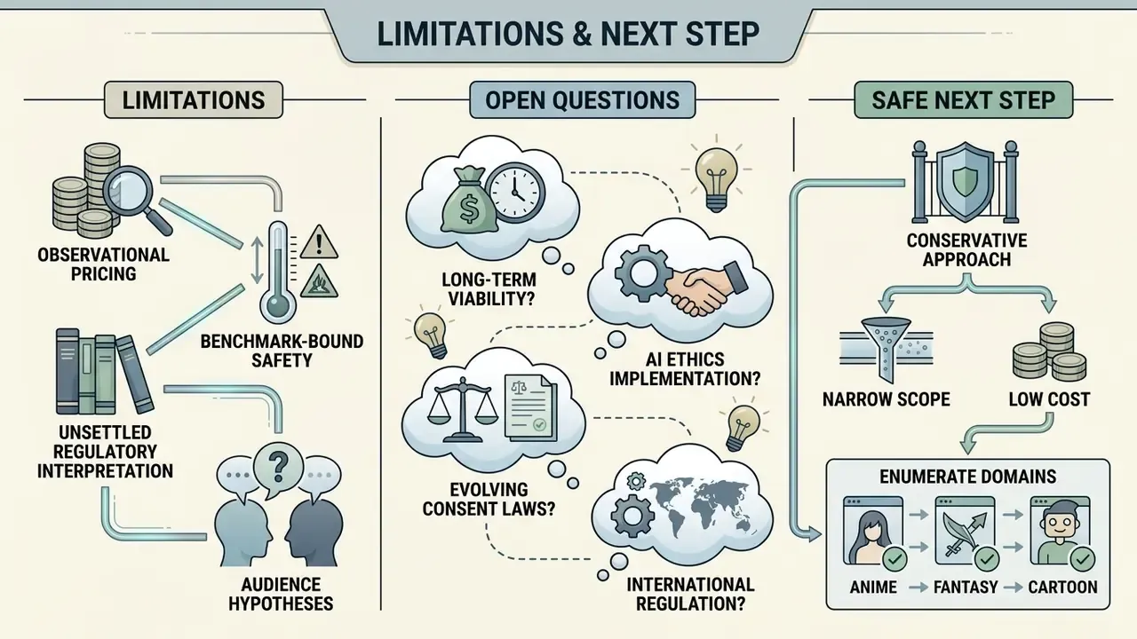 Infographic outlining limitations, open questions, and a conservative approach to generative AI governance