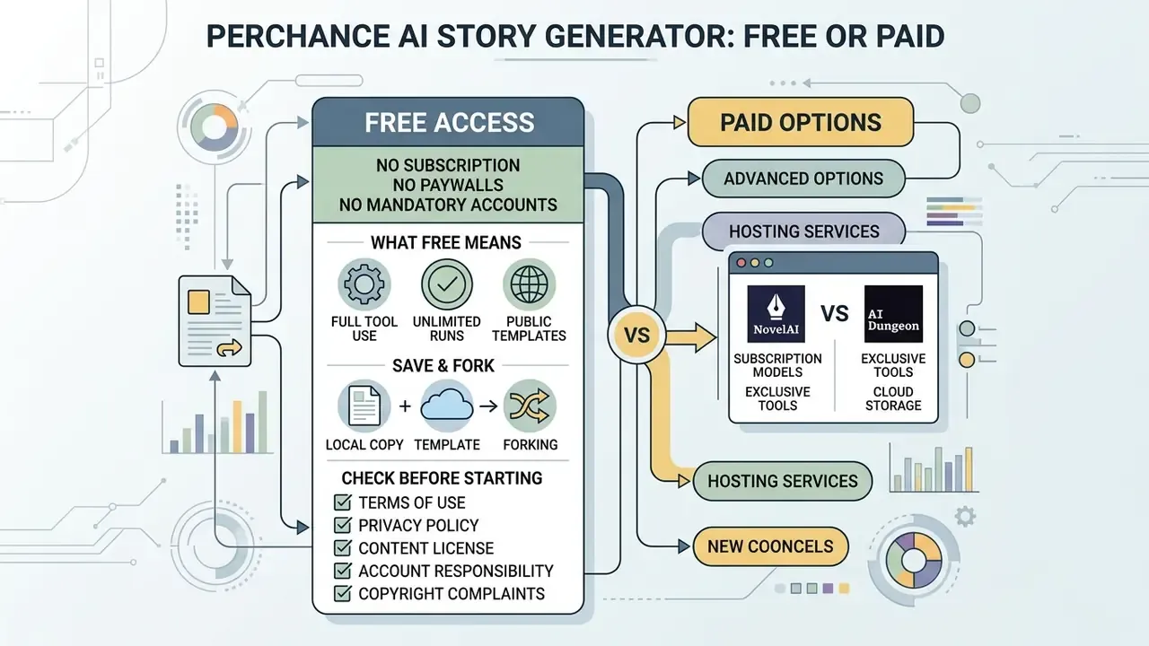 Comparison chart outlining free access features versus paid subscription models and hosting services