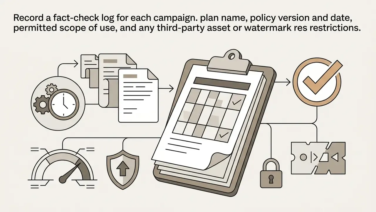 Checklist on a clipboard connected to gears, a speedometer, a shield, a padlock, and a checkmark icon