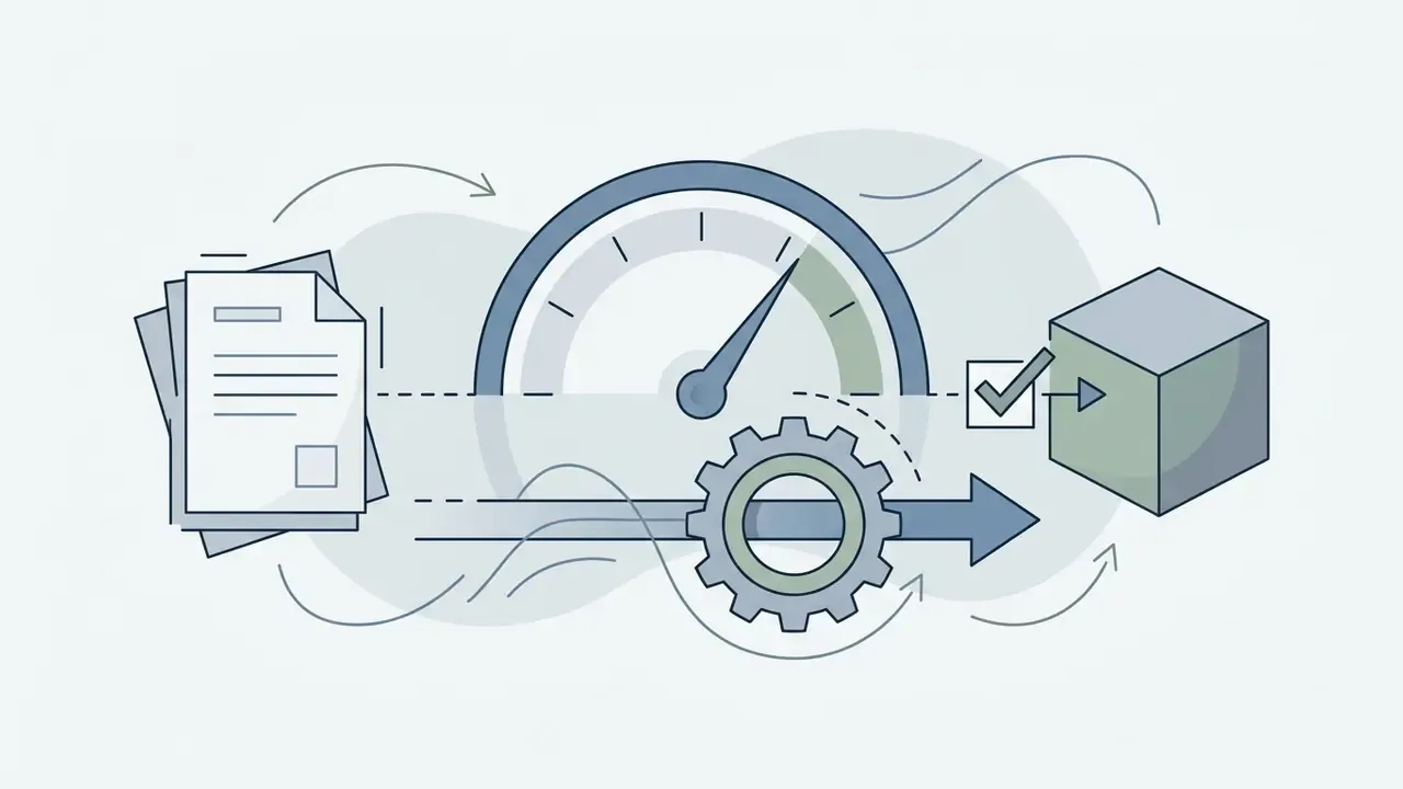 Document being processed through a gear and speed gauge to create a validated cube