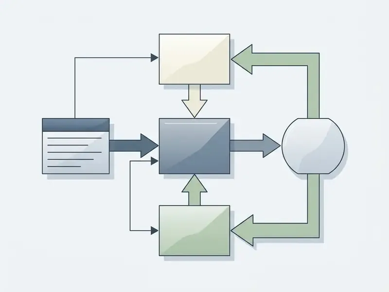 Circular process diagram showing data inputs feeding into a central hub with feedback loops