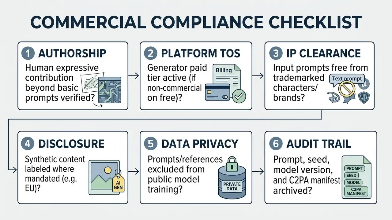 Six-step checklist for ensuring commercial compliance when you generate AI art