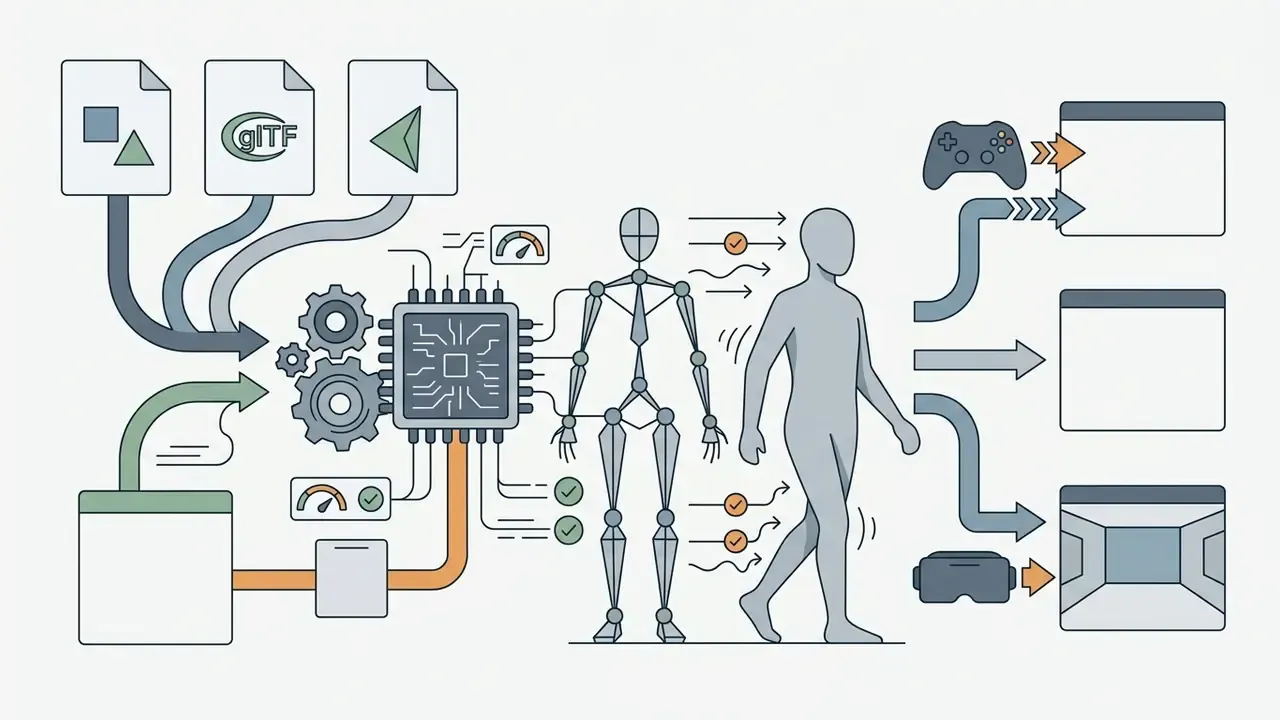 Digital files and user input processing through a processor to create rigged 3D characters for export
