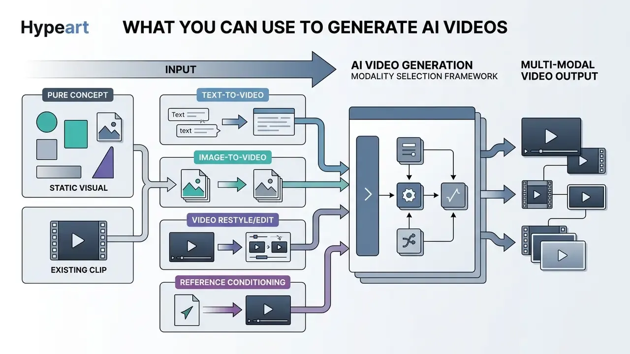 Conceptual framework diagram showing input modalities flowing into a central processing engine