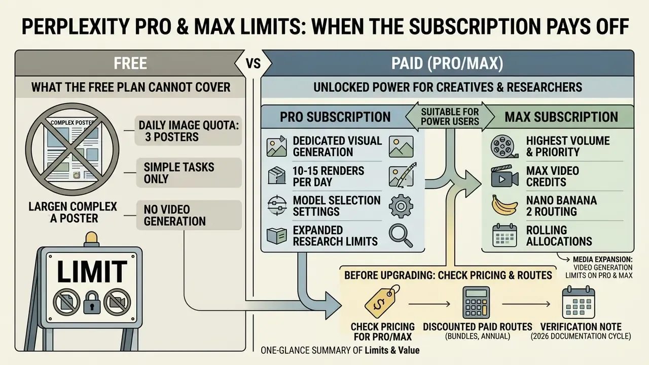 Comparison chart showing Perplexity AI subscription tiers, feature access, and upgrade considerations