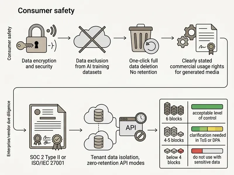 Flowchart showing data security criteria for consumers and vendors with a final scoring system