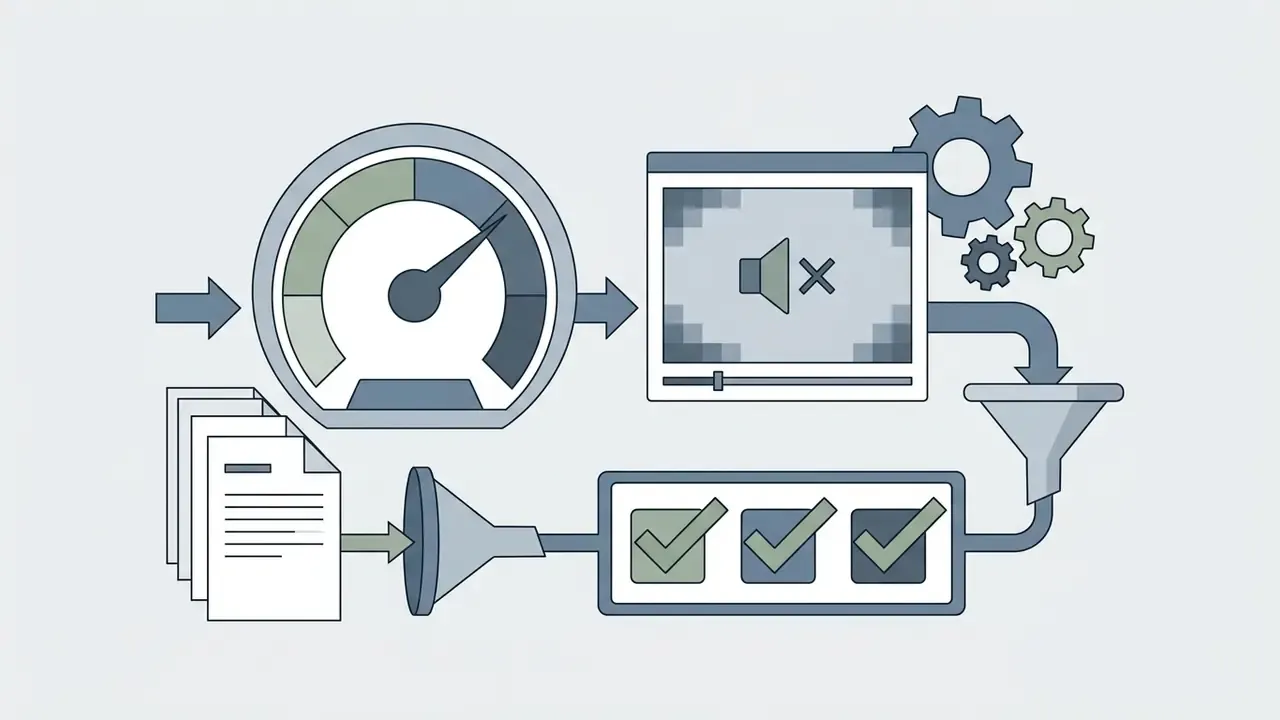 Speedometer and video player icons showing how Kling AI video generator costs scale with settings