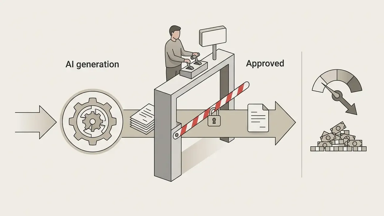 Human operator controlling a security gate that regulates the flow of documents to approval status