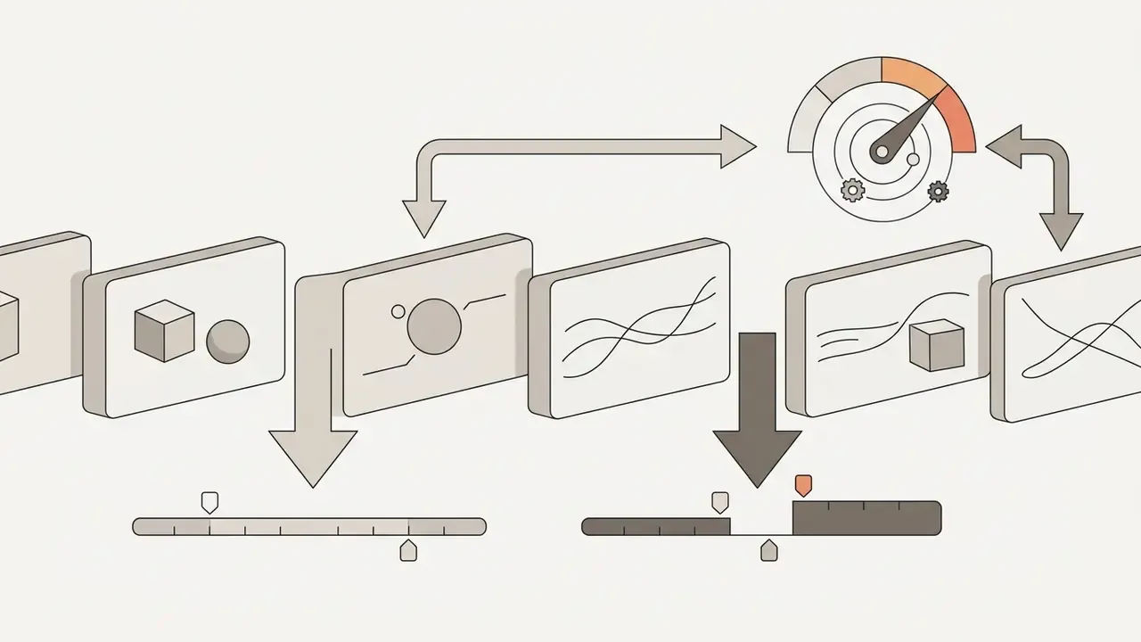 Sequential video frames processed through a gauge to measure feature variance and temporal consistency