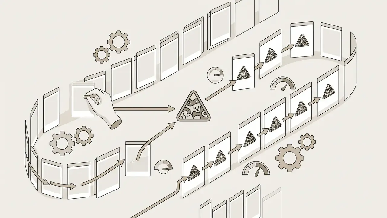Hand applying a single sticker to a sequence of individual photo frames in a continuous loop