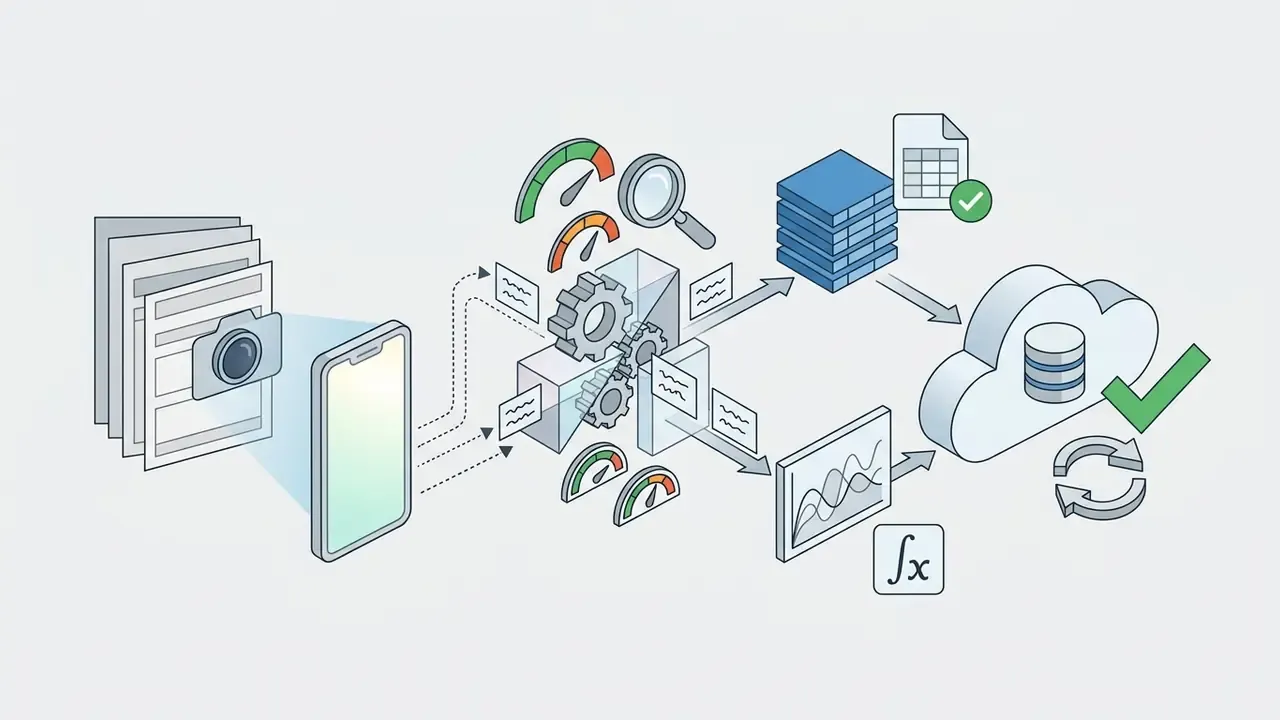Mobile phone capturing logistics documents for processing through gears into cloud storage and analytics