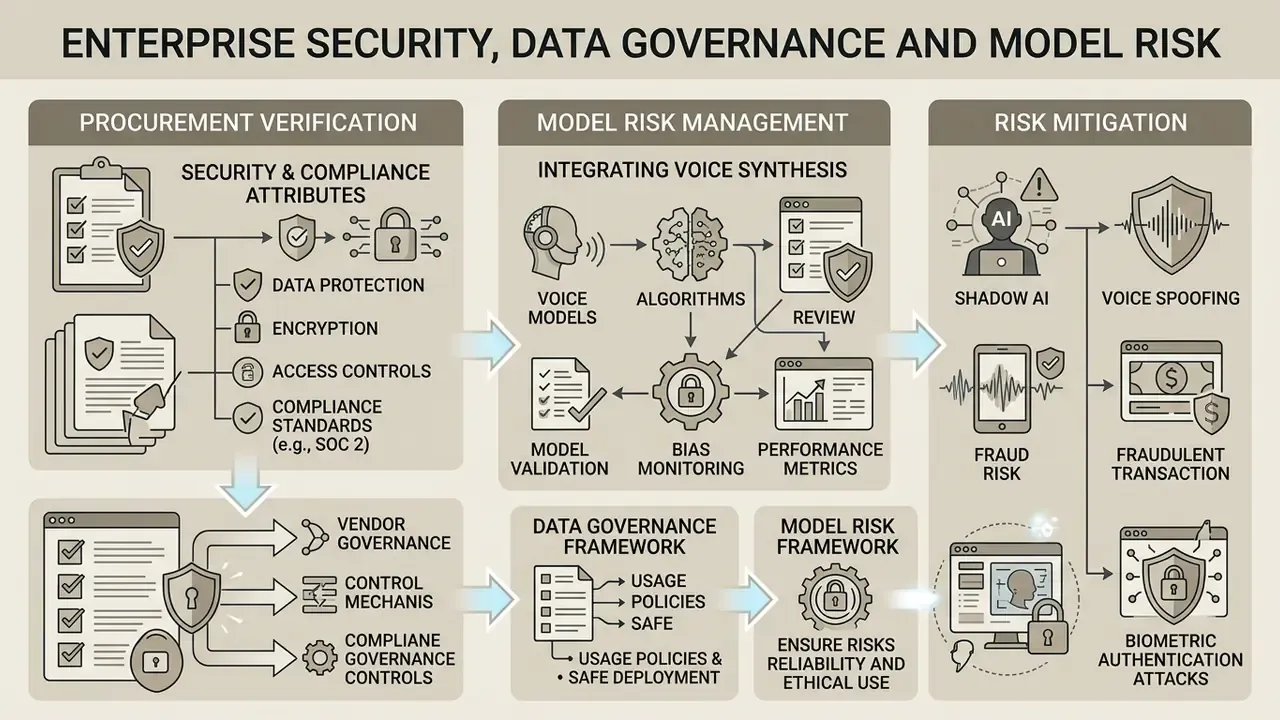 Flowchart outlining procurement verification, model risk management, and security mitigation strategies