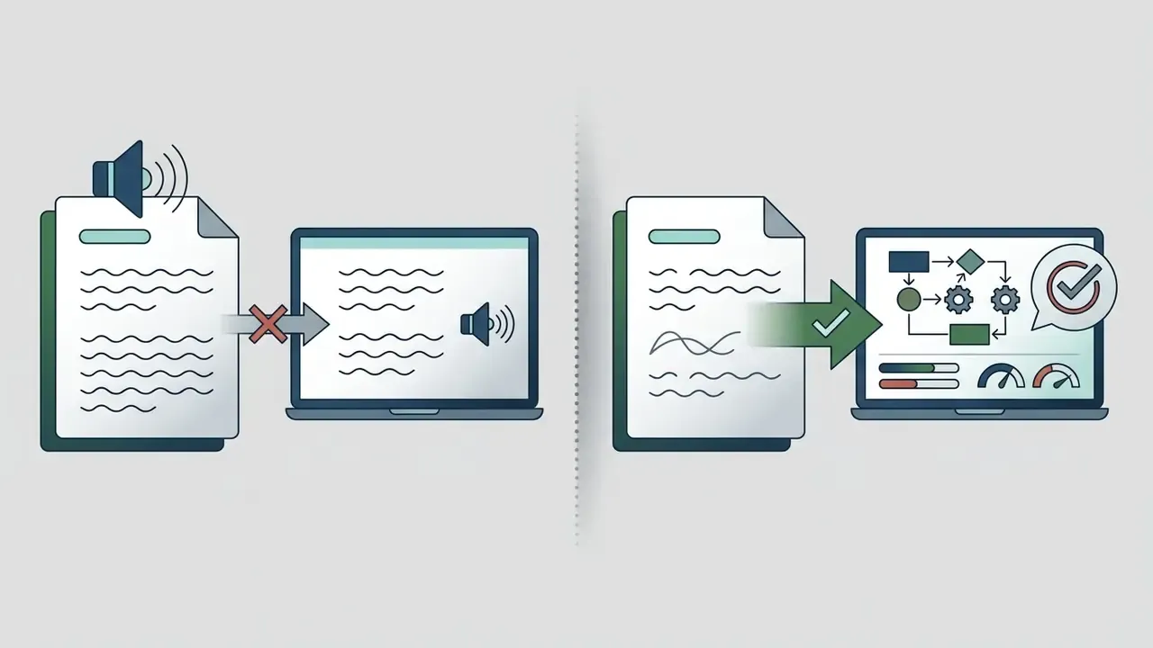Visual showing redundant narration versus pairing spoken explanations with complementary diagrams