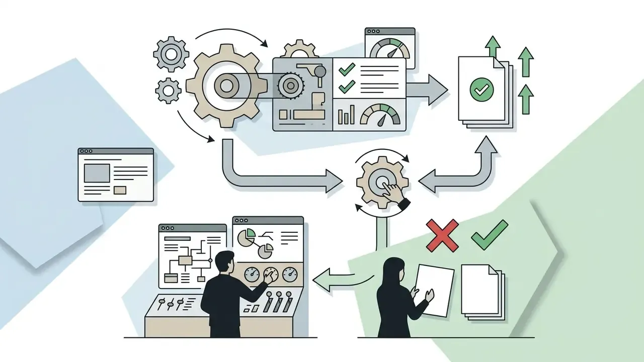 Automated system processing website data with human oversight for quality control and manual review