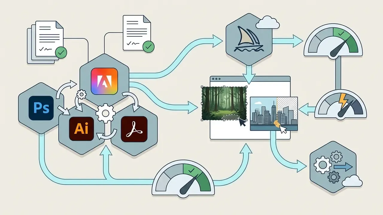 Adobe Creative Cloud apps connecting to generative AI tools for editing images and documents