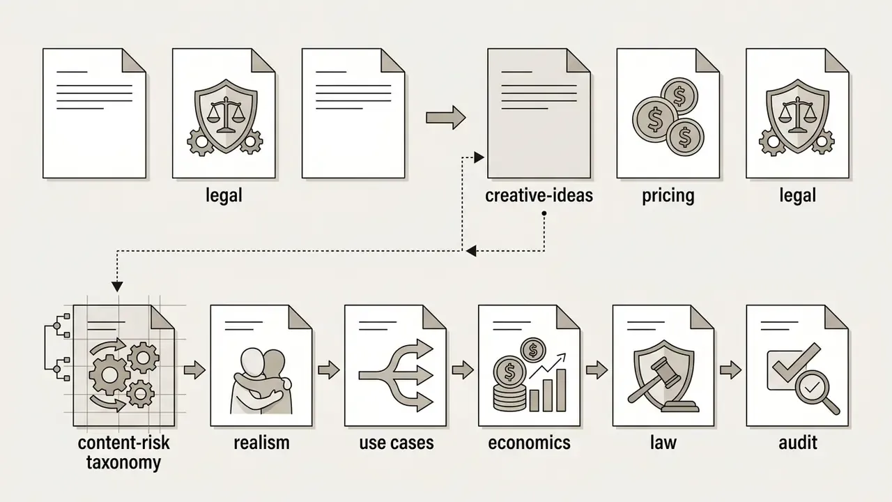 Sequence of document icons showing the restructuring of content sections into a new logical order