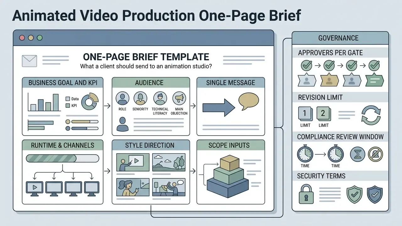 Structured template layout displaying essential project brief components and governance requirements