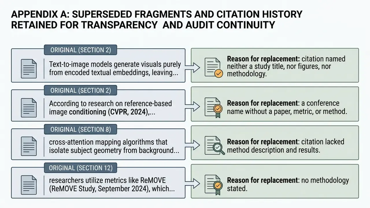 Table mapping original text fragments to their specific reasons for replacement in audit documentation