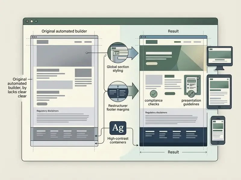 Diagram showing how manual layout adjustments improve the visual hierarchy of an automated website design