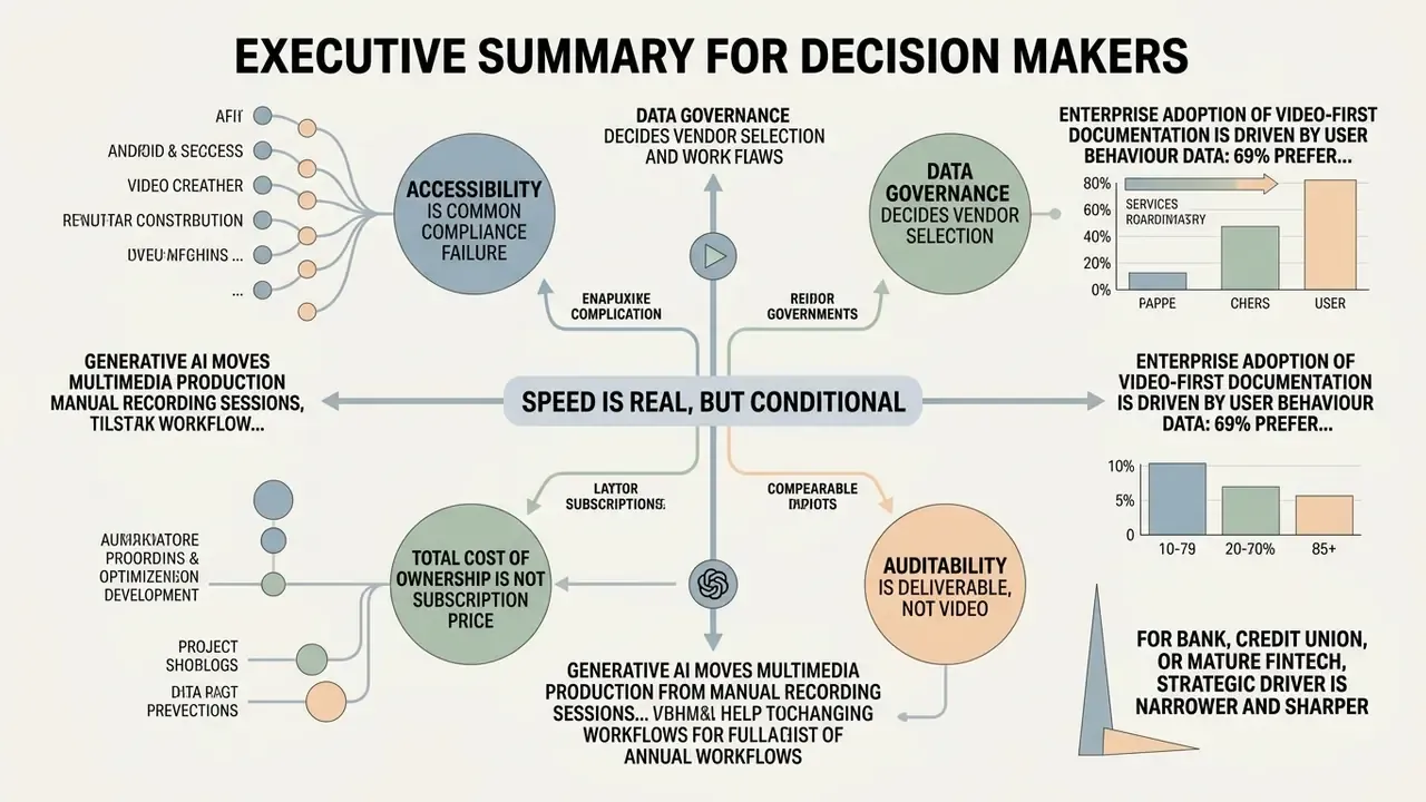 Centralized mind map diagram outlining key considerations for enterprise video documentation adoption
