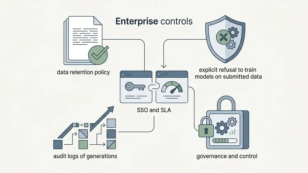 Icons representing data policies, security shields, and audit logs connected to a central control hub