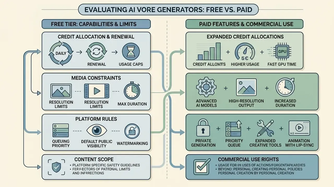 Comparison chart detailing differences between free tier limitations and paid subscription features