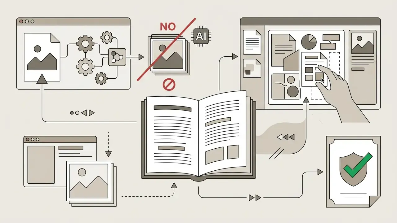 Conceptual graphic showing AI image generation being excluded from copyright protection by human authorship