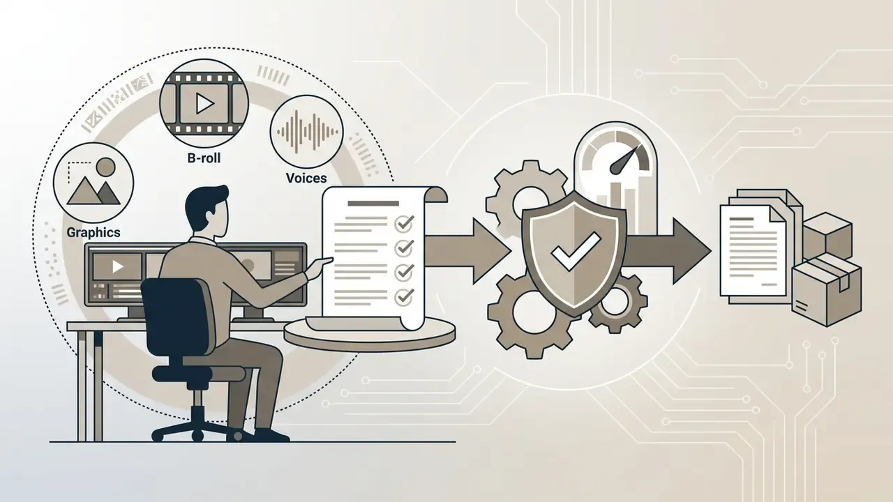 Person at a computer reviewing content assets for compliance before delivery as a package