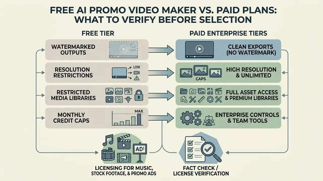 Comparison chart contrasting free tier limitations with paid enterprise features for digital content