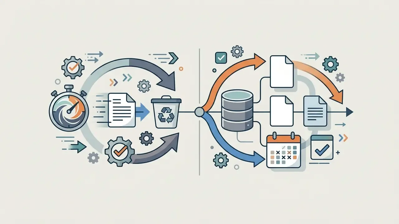 Visual representation showing data deletion cycles versus long-term storage and retention scheduling