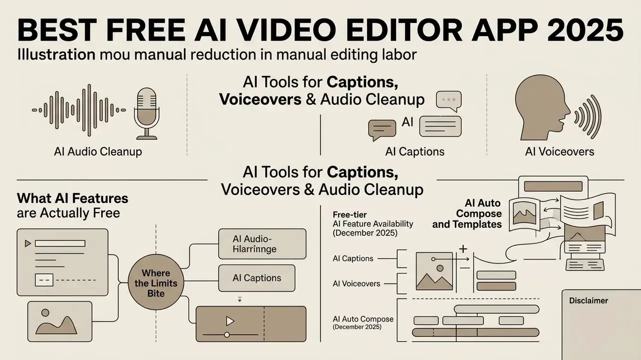 Summary of AI tools for audio, captions, and automated video templates in free editing applications