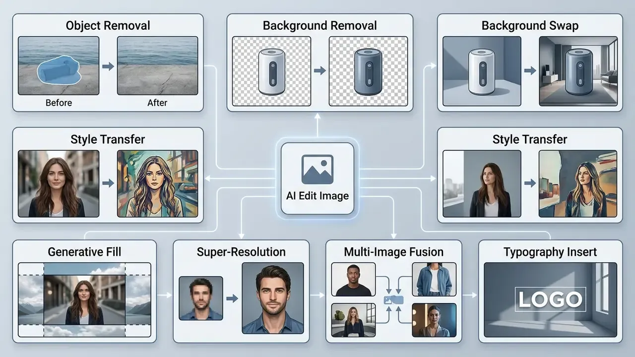 Diagram showing various visual manipulation techniques branching from a central processing hub
