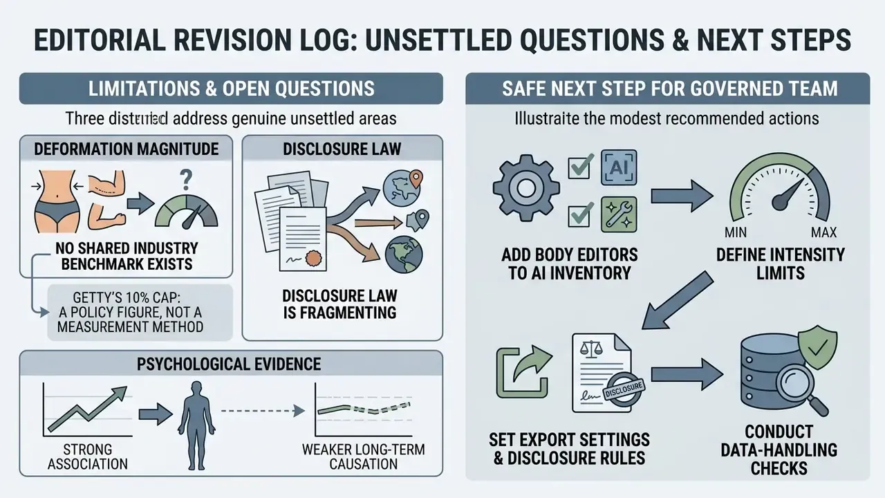 Summary of unresolved industry challenges regarding AI image editing and recommended governance steps