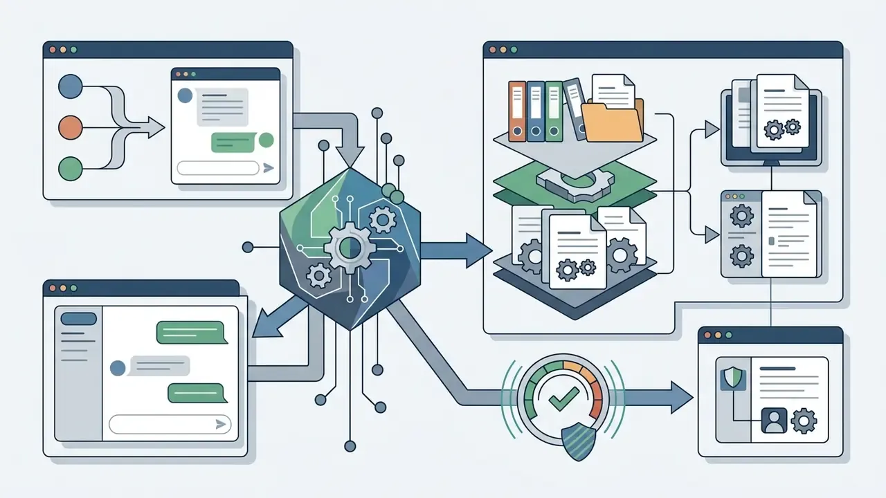 Internal chat inputs routing through a processor to secure document indexes and private agent interfaces