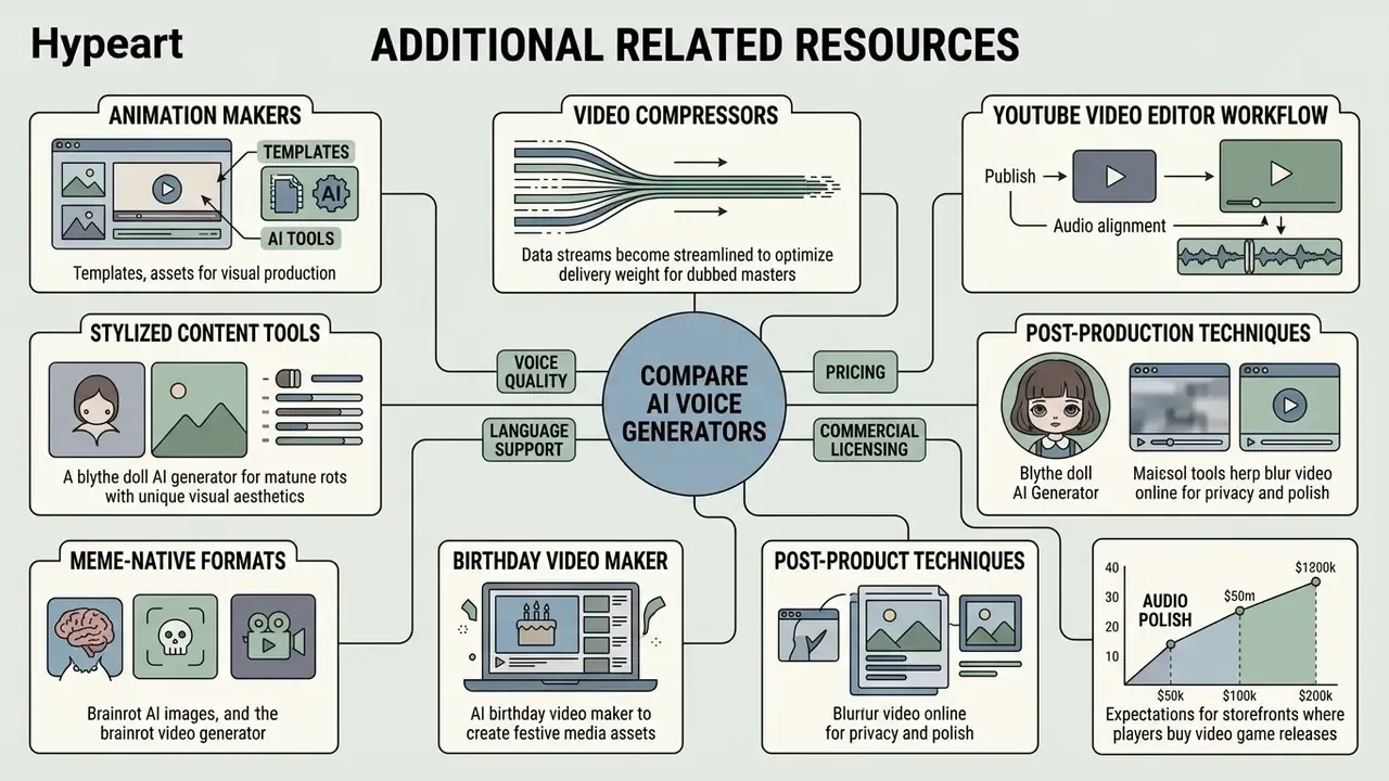 Central hub connecting various media production tools including video editors and content generators