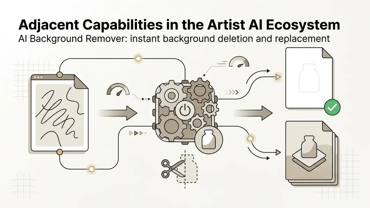 An image being processed through a gear mechanism to remove and replace backgrounds