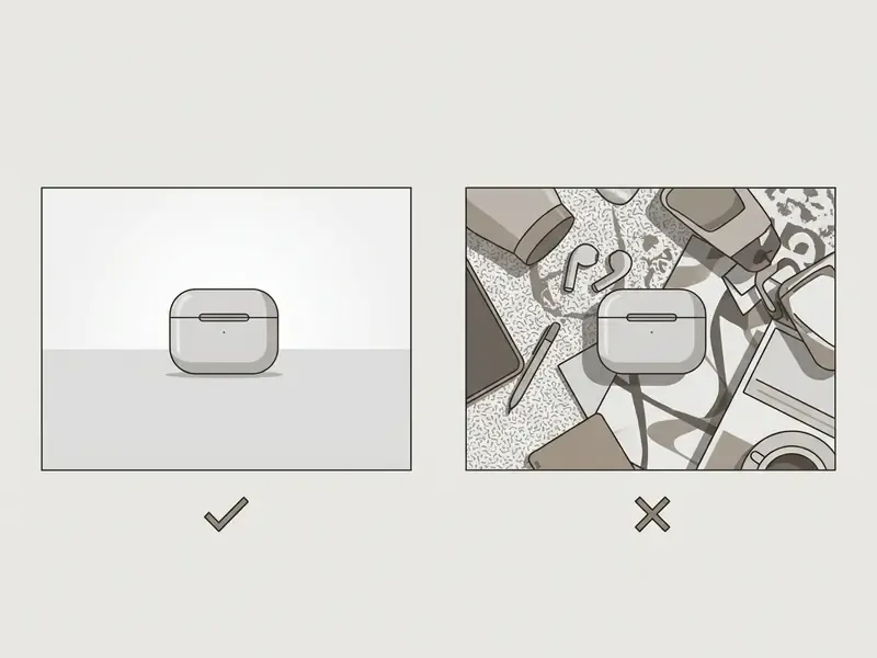 Side-by-side comparison of a clean product shot versus a cluttered frame to guide source image quality