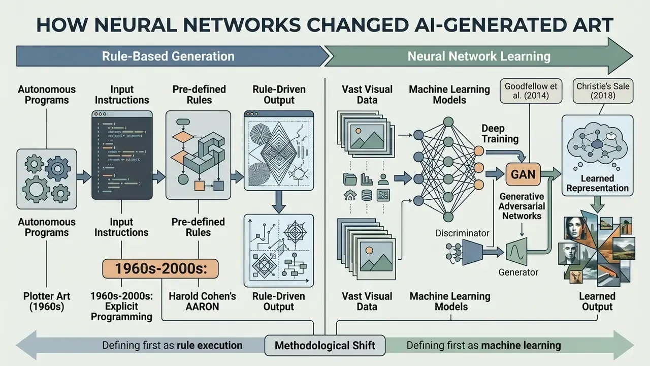 Comparison infographic showing the transition from rule-based programming to deep machine learning models