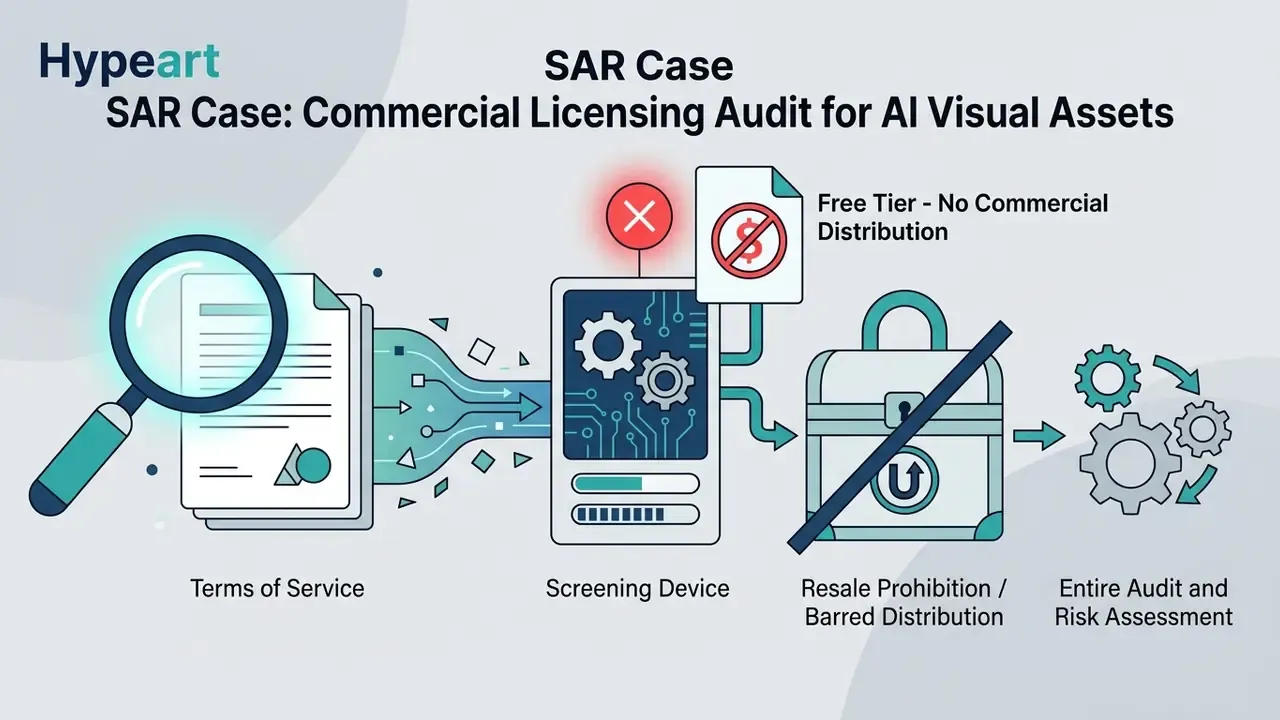 Visual sequence showing document review, automated screening, and restricted distribution of assets
